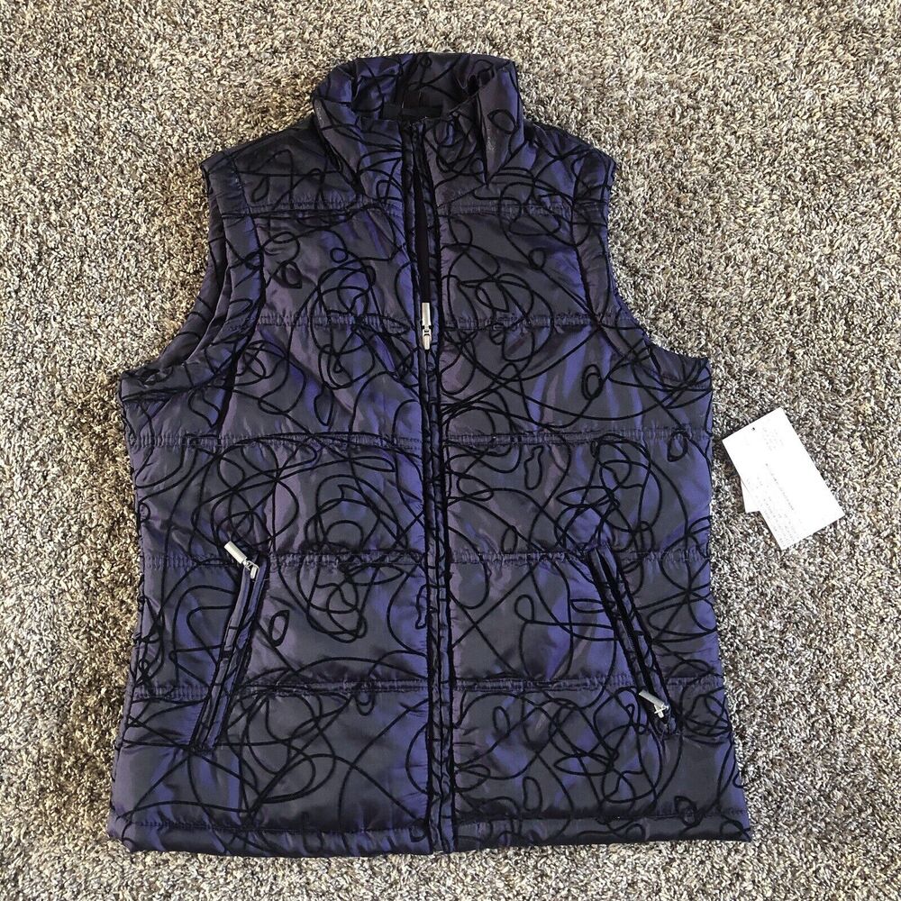 NWT Plum Metallic Embroidered Quilted Puffer Layering Jacket Vest Size M